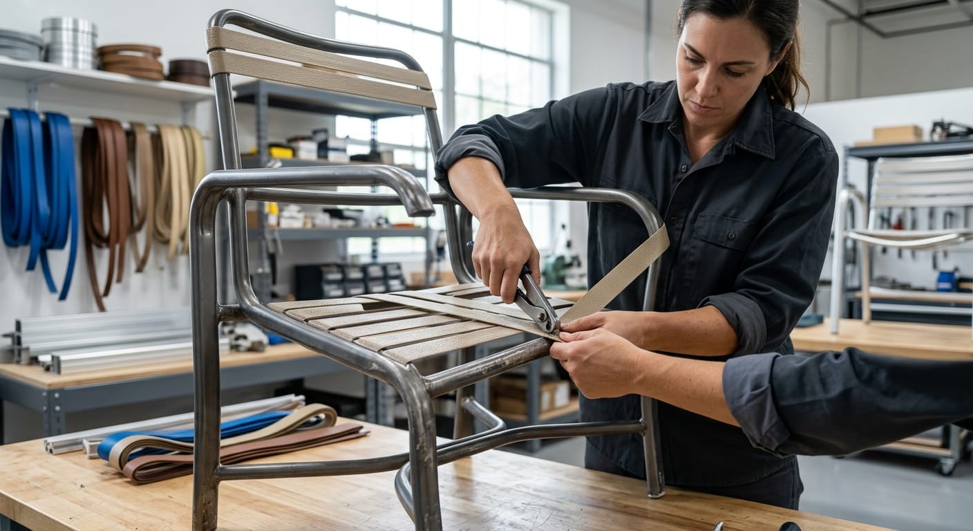 Vibrant, restored aluminum outdoor dining set sparkling on a stylish patio after Aluminum Furniture Repair
