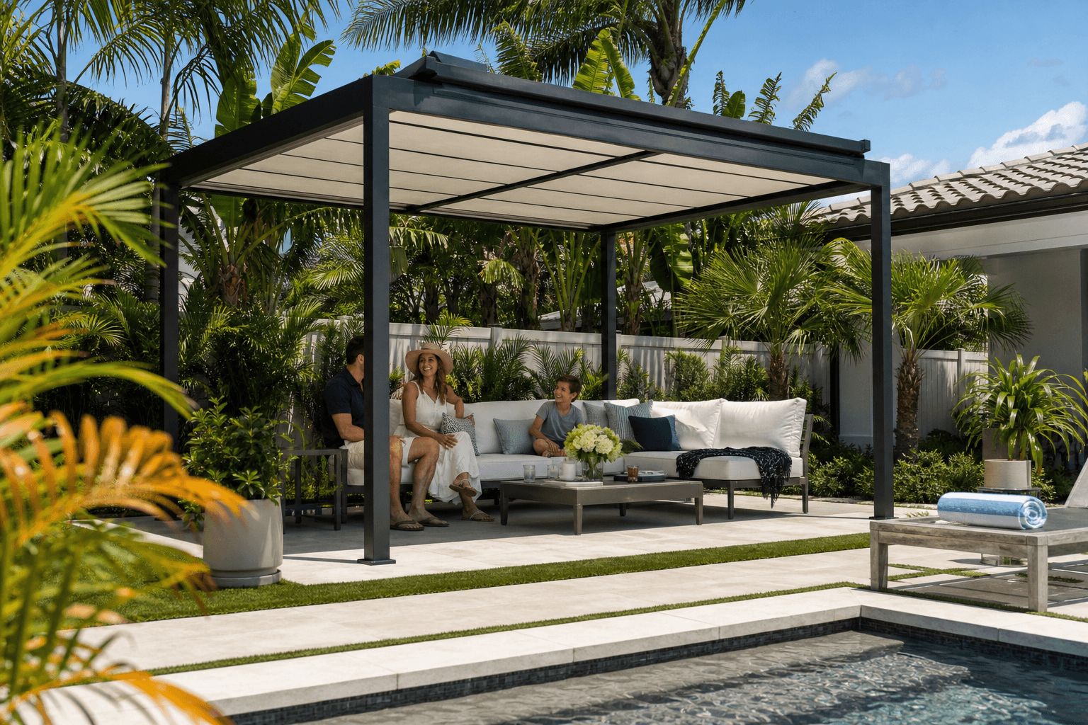 Durable Pompano Beach Cabanas with weather-resistant fabrics and strong anchoring systems