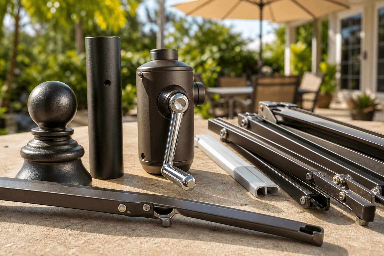 Vibrant patio with well-maintained Patio Umbrella Parts in Florida sun