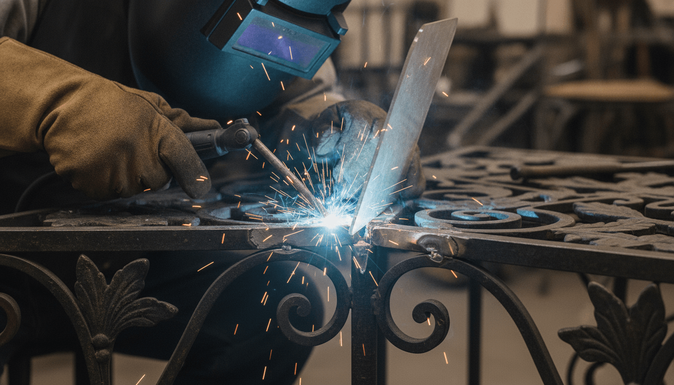 Close-up of a technician applying a fresh coat of paint during Wrought Iron Furniture Repair