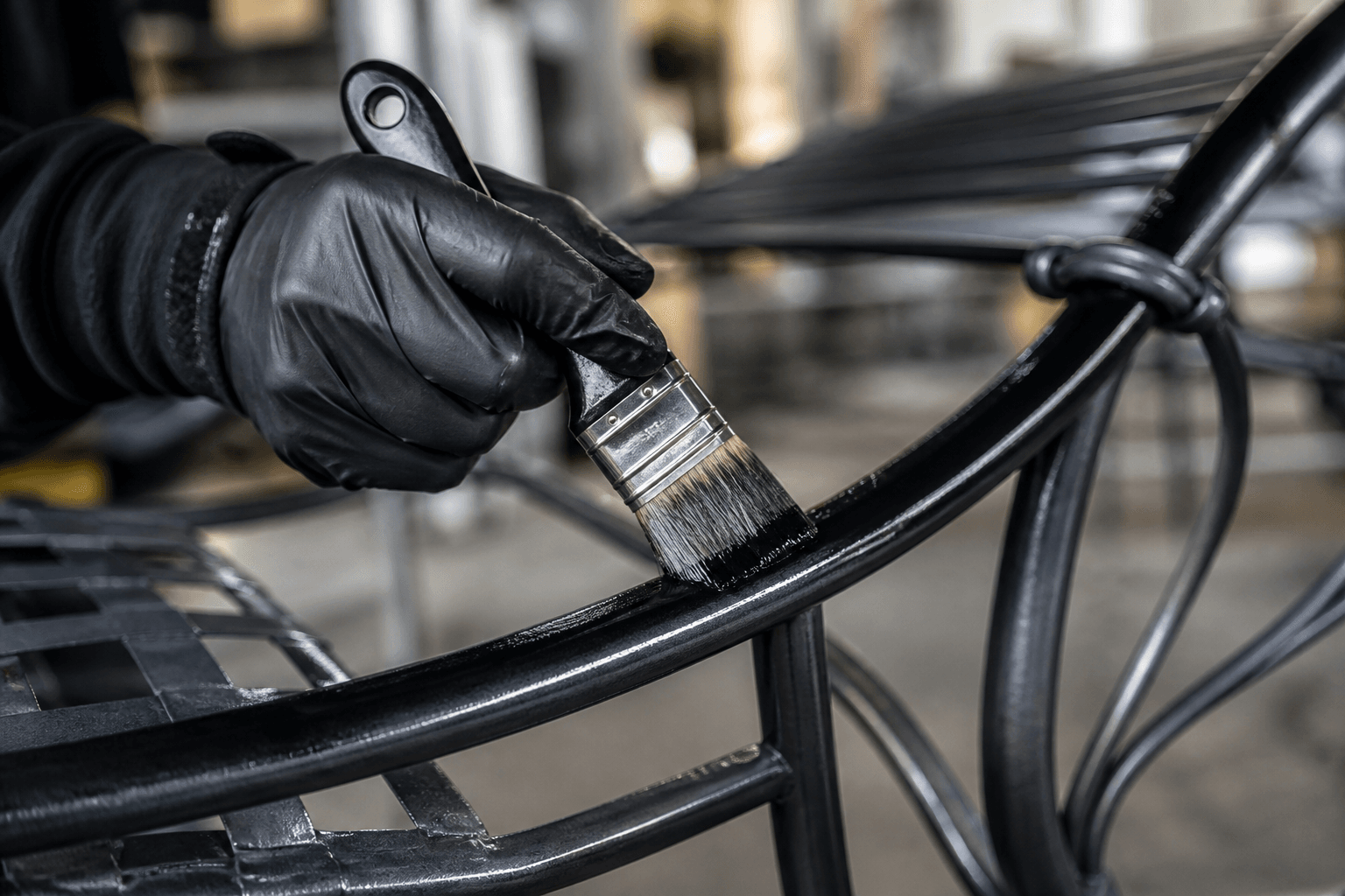 Outdoor Furniture Refinishing Benefits: professional applying protective coat to metal furniture