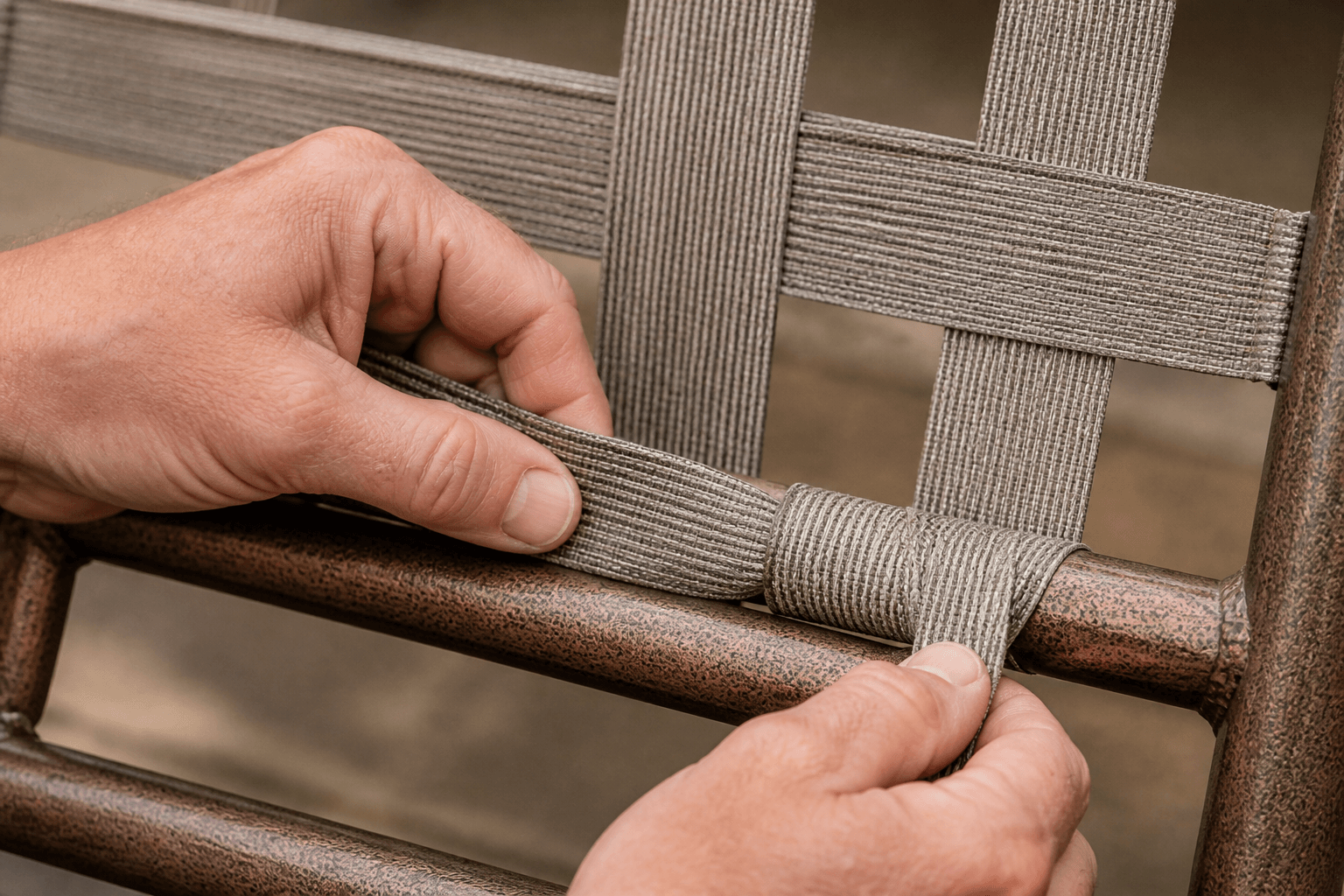 Before and after Vinyl Strap Replacement on a patio chair