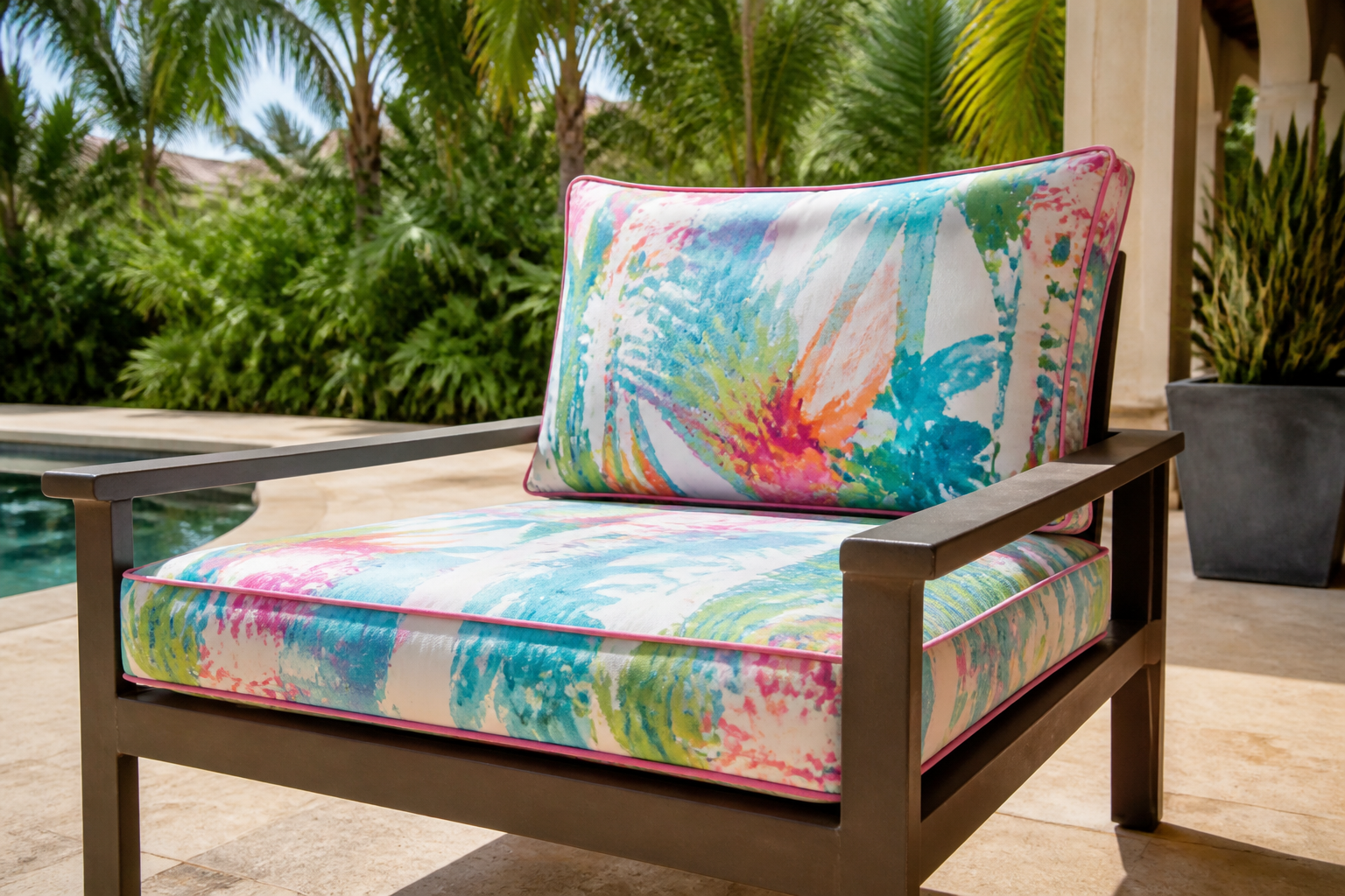 Custom cushion longevity in South Florida: Durable outdoor patio cushions on aluminum furniture.