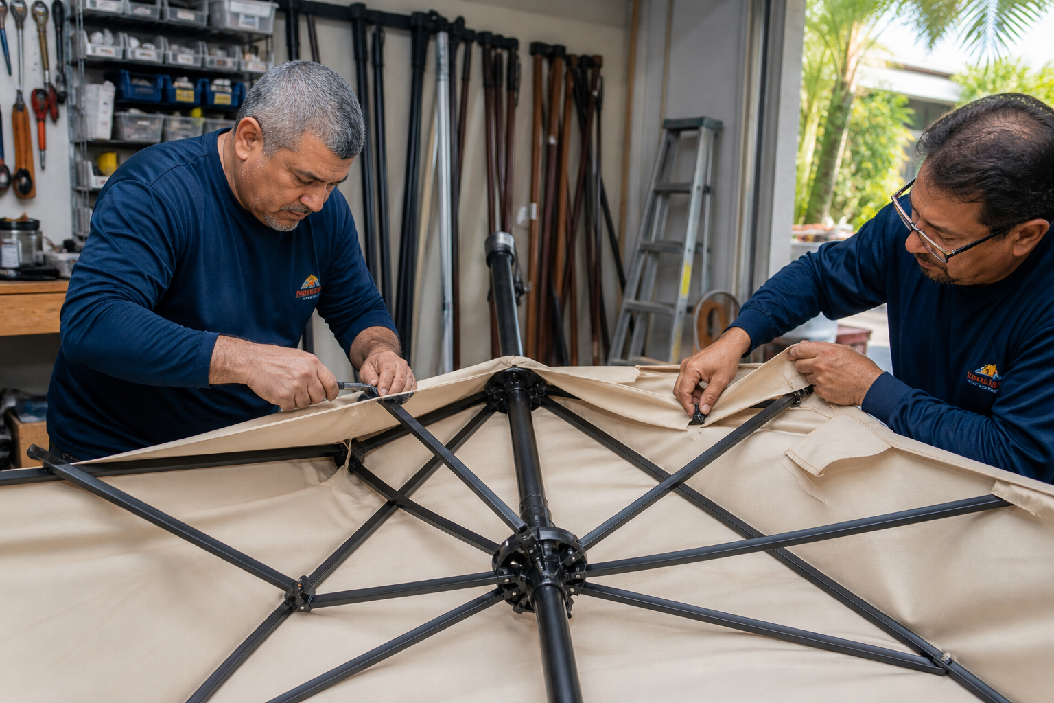 Patio umbrella wind damage repair services by Beach & Patio Outdoor Living