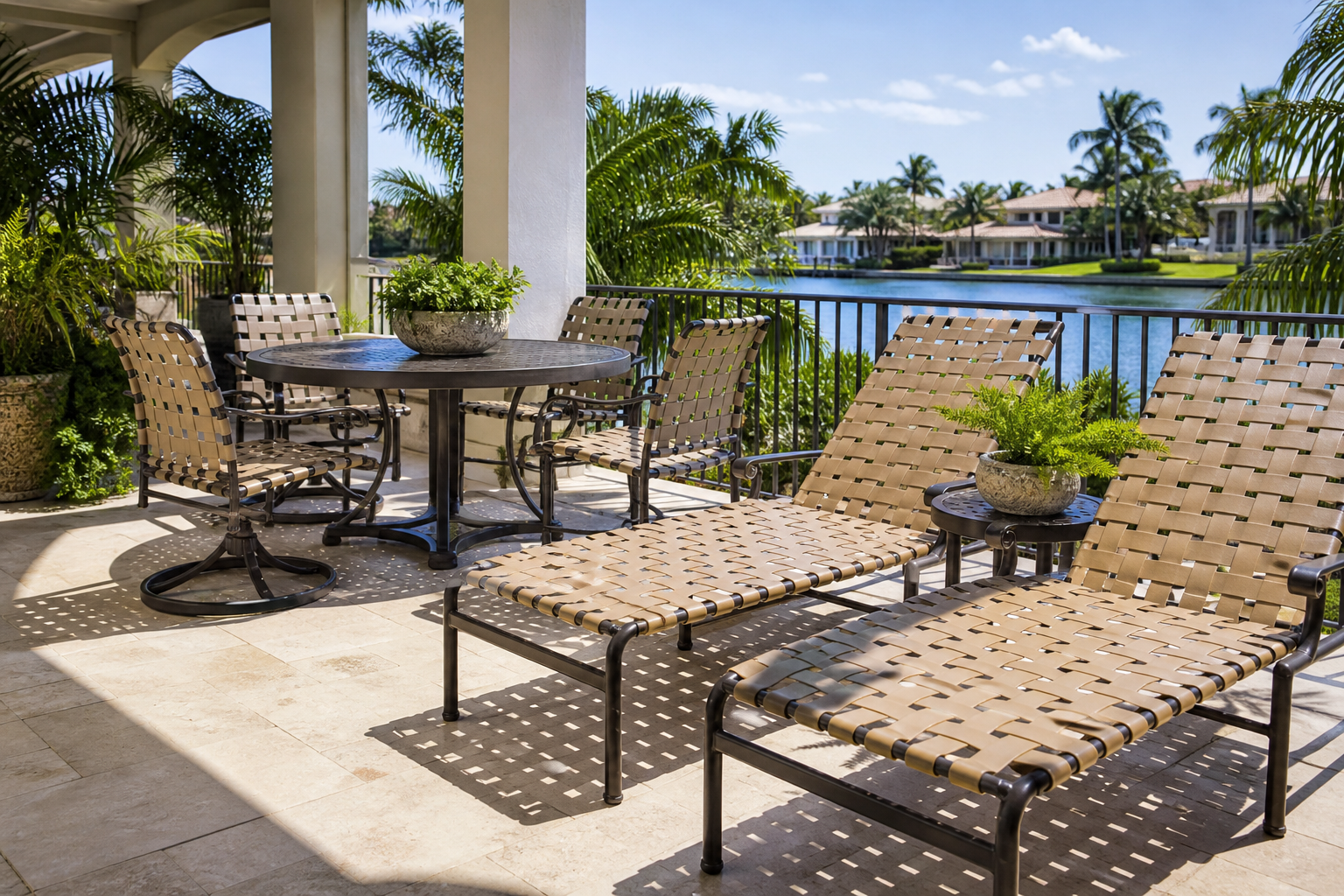 Expert sling vs strap repair for Pompano Beach patio furniture, restored by Beach & Patio Outdoor Living.