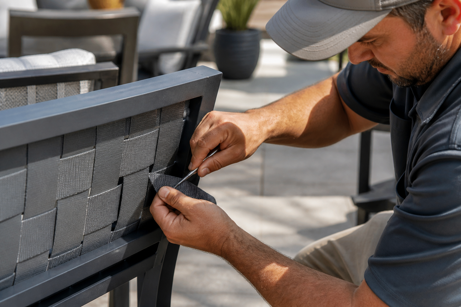 Professional sling vs strap repair services in Pompano Beach ensuring durable patio furniture.